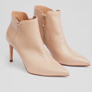L.K. Bennett Corinne Women 7 Beige Pointed-Toe Stiletto Ankle Boots Side Zipper